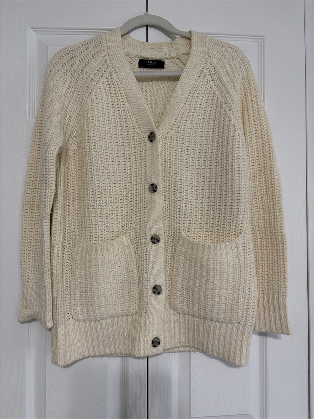 Able Ivory Chunky Knit Button-Up Cardigan